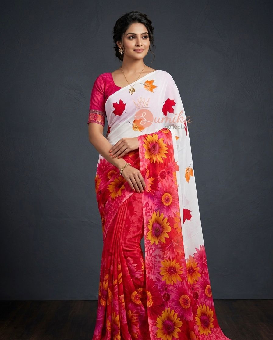 Leaf Print Soft Georgette Saree – Graceful & Nature-Inspired Elegance (Copy)